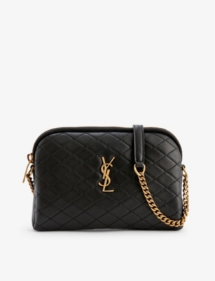 Saint Laurent Mono Leather Cross-body Bag In Black/gold | ModeSens