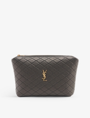 Saint Laurent Gaby Monogram-plaque Quilted-leather Pouch in Gray