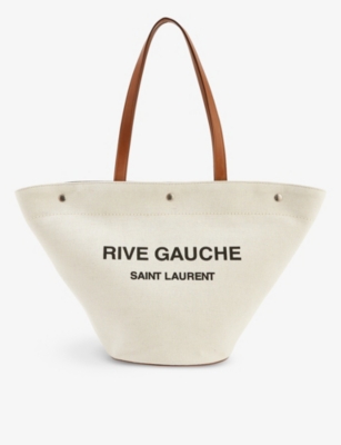 Saint Laurent Rive Gauche Tote Bag Neutrals in Fabric with Gold-tone - US