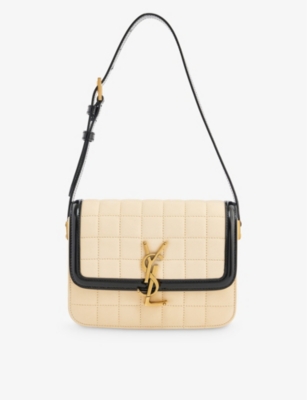 Saint Laurent Small Solferino Brushed Leather Bag In Cream/black