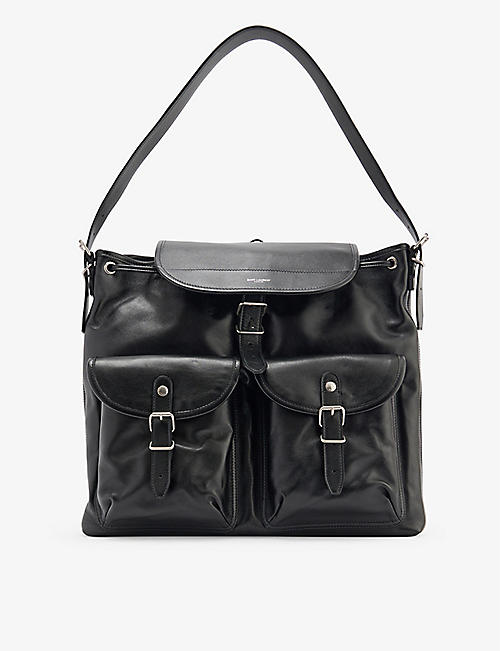 SAINT LAURENT: Pocket-embellished leather shoulder bag