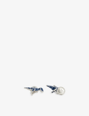Babette Wasserman London Mens Blue Origami-dinosaur Rhodium-plated Brass And Enamel Cufflinks