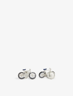 BABETTE WASSERMAN LONDON: Bicycle rhodium plated metal and enamel cufflinks