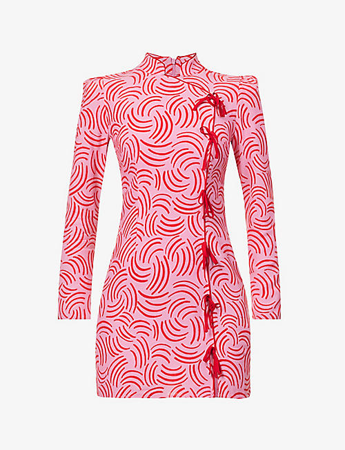 KITRI: Allegra abstract-print woven mini dress