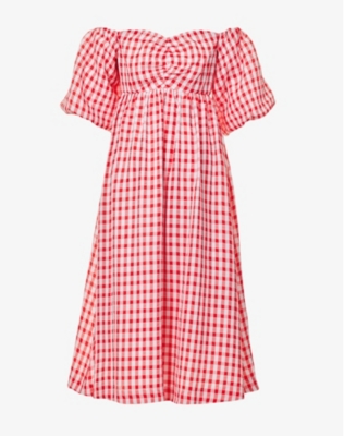 Kitri Gianna Gingham Seersucker Midi Dress In Red Gingham
