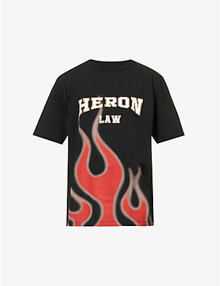 HERON PRESTON: Law Flames graphic-print boxy-fit cotton-jersey T-shirt