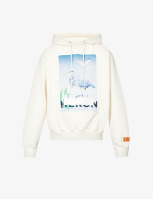 HERON PRESTON: Censored Heron-print regular-fit cotton-jersey hoody