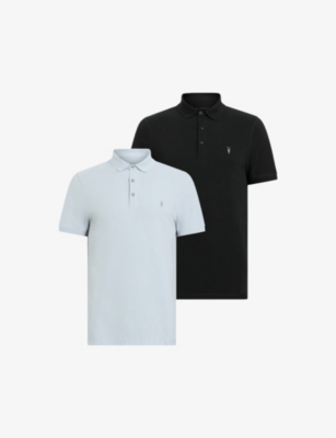 Shop Allsaints Mens Bethel Blue/bl Pack Of Two Reform Ramskull-embroidered Organic-cotton Polo Shirts