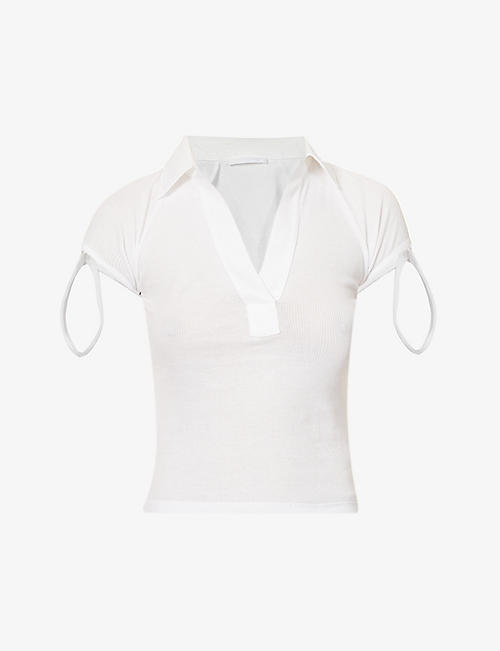 HELMUT LANG: V-neckline ribbed-texture cotton top