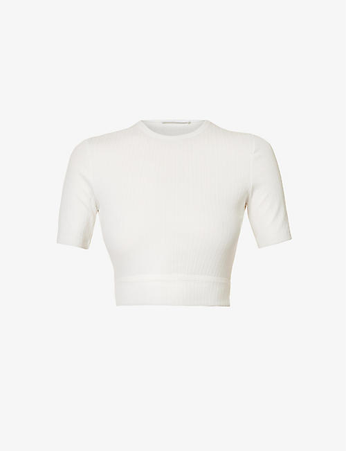 HELMUT LANG: Ribbed cropped stretch-jersey T-shirt
