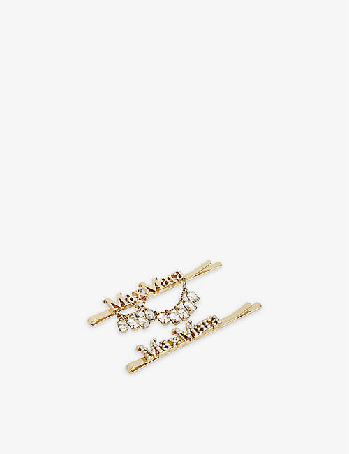MAX MARA: Logo-plaque gold-tone pack of two brass hair slides