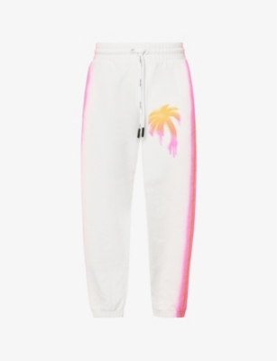 Palm Angels Sprayed Palm Cotton Track Pants In White Multi