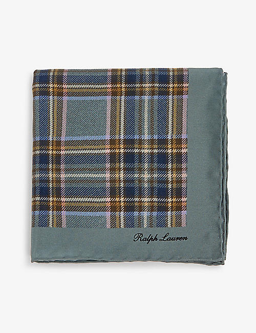 RALPH LAUREN PURPLE LABEL: Branded check-pattern silk pocket square