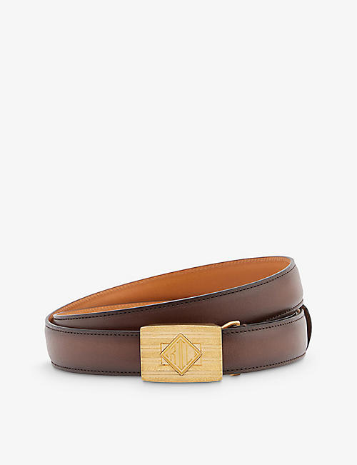 RALPH LAUREN PURPLE LABEL: Branded-buckle leather belt
