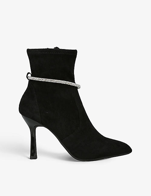 KG KURT GEIGER: Francesca crystal-embellished faux-suede heeled ankle boots