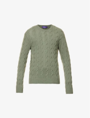 RALPH LAUREN PURPLE LABEL RALPH LAUREN PURPLE LABEL MEN'S SEA SPRAY MELANGE CABLE-KNIT PATTERNED CASHMERE JUMPER,64162769