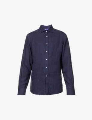 RALPH LAUREN PURPLE LABEL RALPH LAUREN PURPLE LABEL MEN'S CLASSIC NAVY REGULAR-FIT LONG-SLEEVED LINEN SHIRT,64162929