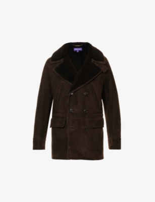 RALPH LAUREN DOUBLE-BREASTED BRANDED-BUTTON SHEARLING JACKET 64164138