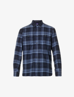 RALPH LAUREN PURPLE LABEL: Checked straight-point collar cotton shirt