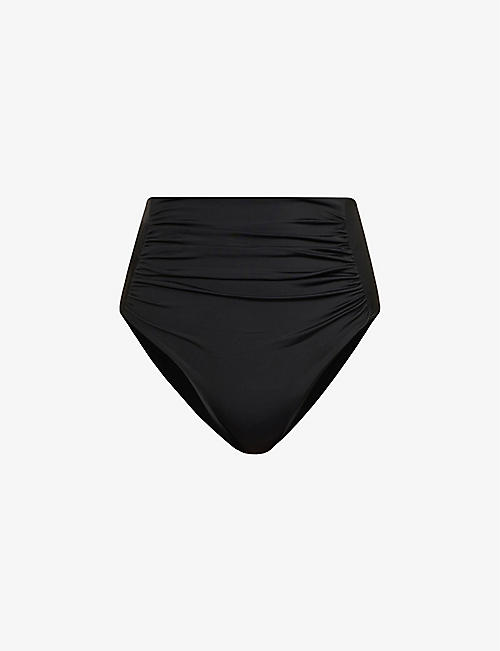 SELF-PORTRAIT: Ruched high-rise bikini bottoms