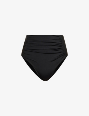 Self-portrait Womens Black Ruched High-rise Bikini Bottoms 10 In Black