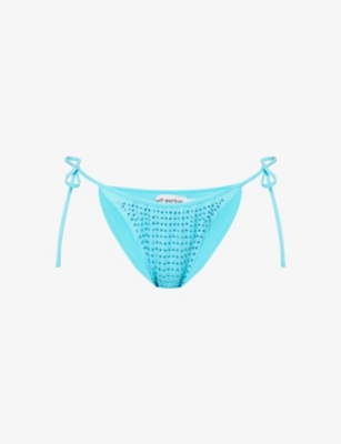 Self-portrait Bikini Bottom With All-over Crystal Embellishment In Light-blue Polyamide Woman In Blue