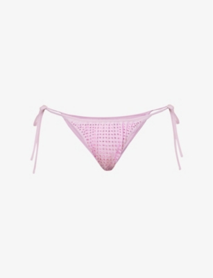 SELF-PORTRAIT SELF-PORTRAIT WOMEN'S LILAC HOT FIX CRYSTAL-EMBELLISHED BIKINI BOTTOMS,64174069