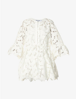 SELF-PORTRAIT: Floral broderie-pattern cotton mini dress