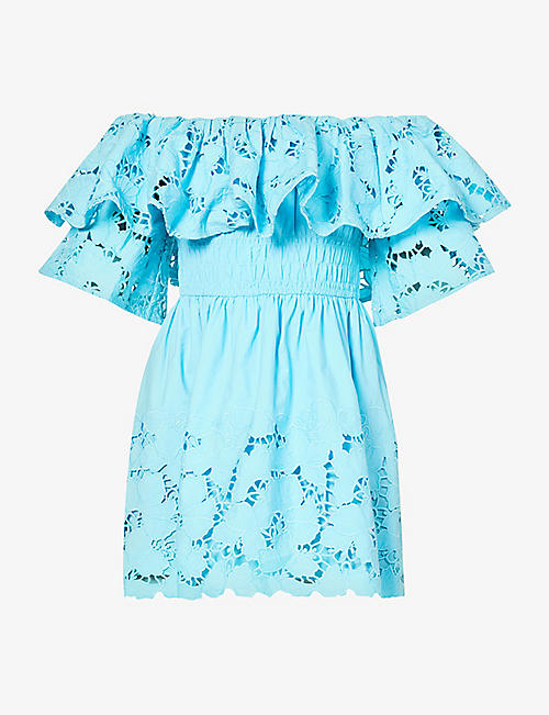 SELF-PORTRAIT: Floral broderie-pattern cotton mini dress