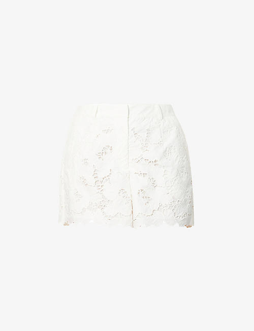 SELF-PORTRAIT: Floral broderie-pattern cotton shorts