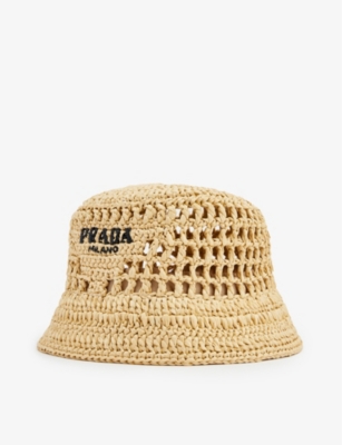 PRADA PRADA MEN'S NATURALE BRANDED RAFFIA BUCKET HAT,64177077