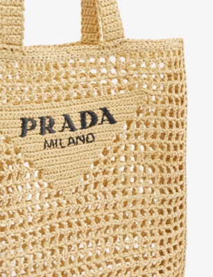 PRADA - Logo crochet raffia tote bag 