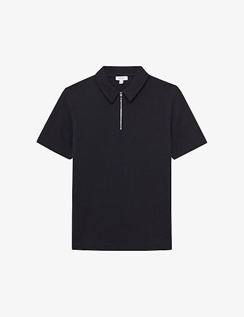 REISS: Creed slim-fit zipped stretch cotton-blend polo shirt