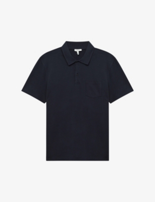 Reiss Mens Blinker Patch-pocket Short-sleeve Stretch-knit Polo Navy Xl In Navy