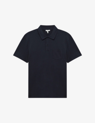 REISS REISS MEN'S NAVY NAMMOS SHORT-SLEEVED COTTON POLO SHIRT,64177695