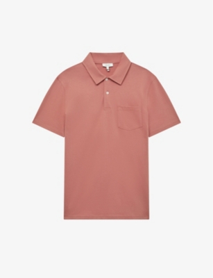 Reiss Mens Slate Rose Nammos Short-sleeved Cotton Polo Shirt