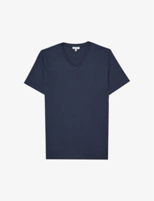 Reiss Dayton V-neck Short-sleeve Cotton T-shirt In Airforce Blue