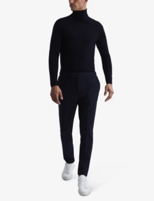 Reiss Navy Alston Cable Knitted Roll Neck Jumper In Navy