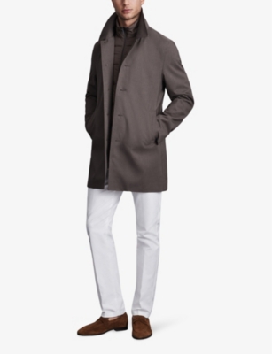 Shop Reiss Men's Brown Perrin Removable Zip-neck Insert Woven Mac Coat