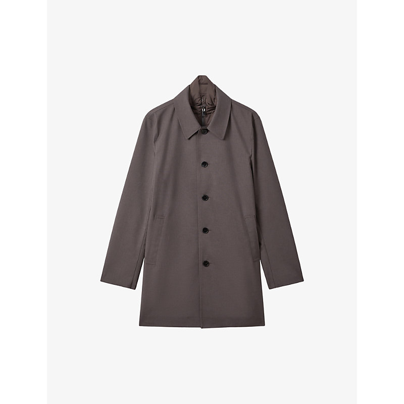 Shop Reiss Perrin Removable Zip-neck Insert Woven Mac Coat In Brown