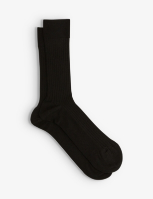 Reiss Mens Black Feli Ribbed Cotton-blend Socks