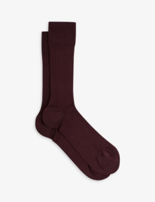 Reiss Feli Ribbed Cotton-blend Socks In Bordeaux