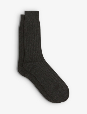 Reiss Mens Charcoal Cirby Rib-knit Socks