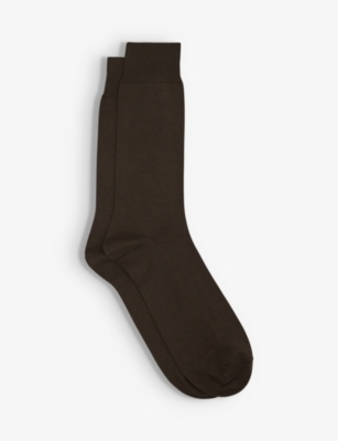 Reiss Mens Chocolate Mari Stretch-cotton Socks In Chocolate