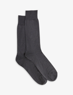 Reiss Mens Mid Grey Mari Stretch-cotton Socks In Charcoal