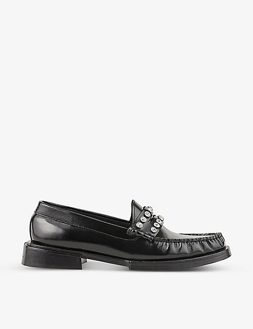 SANDRO: Max Strass embellished leather loafers