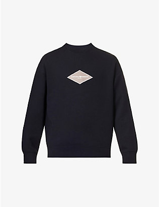 EMPORIO ARMANI: Logo-patch relaxed-fit cotton-blend sweatshirt