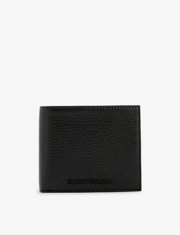 Brand-appliqué leather bifold wallet