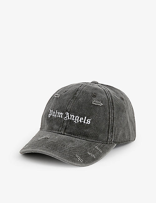 PALM ANGELS: Distressed logo-embroidered woven baseball cap