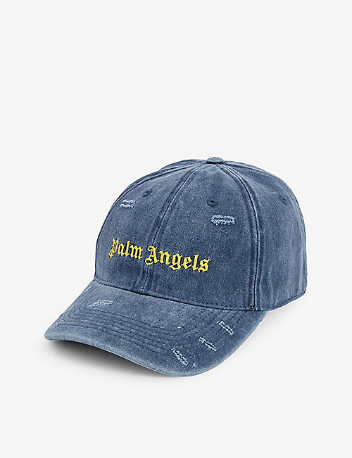 PALM ANGELS: Distressed logo-embroidered cotton-twill baseball cap